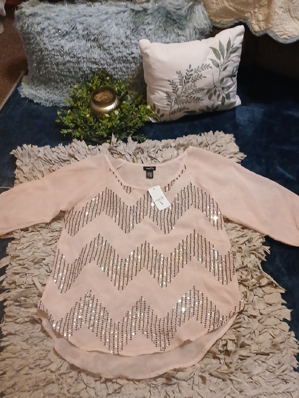 Rue21 Blush Pink Sequin Chevron Blouse
